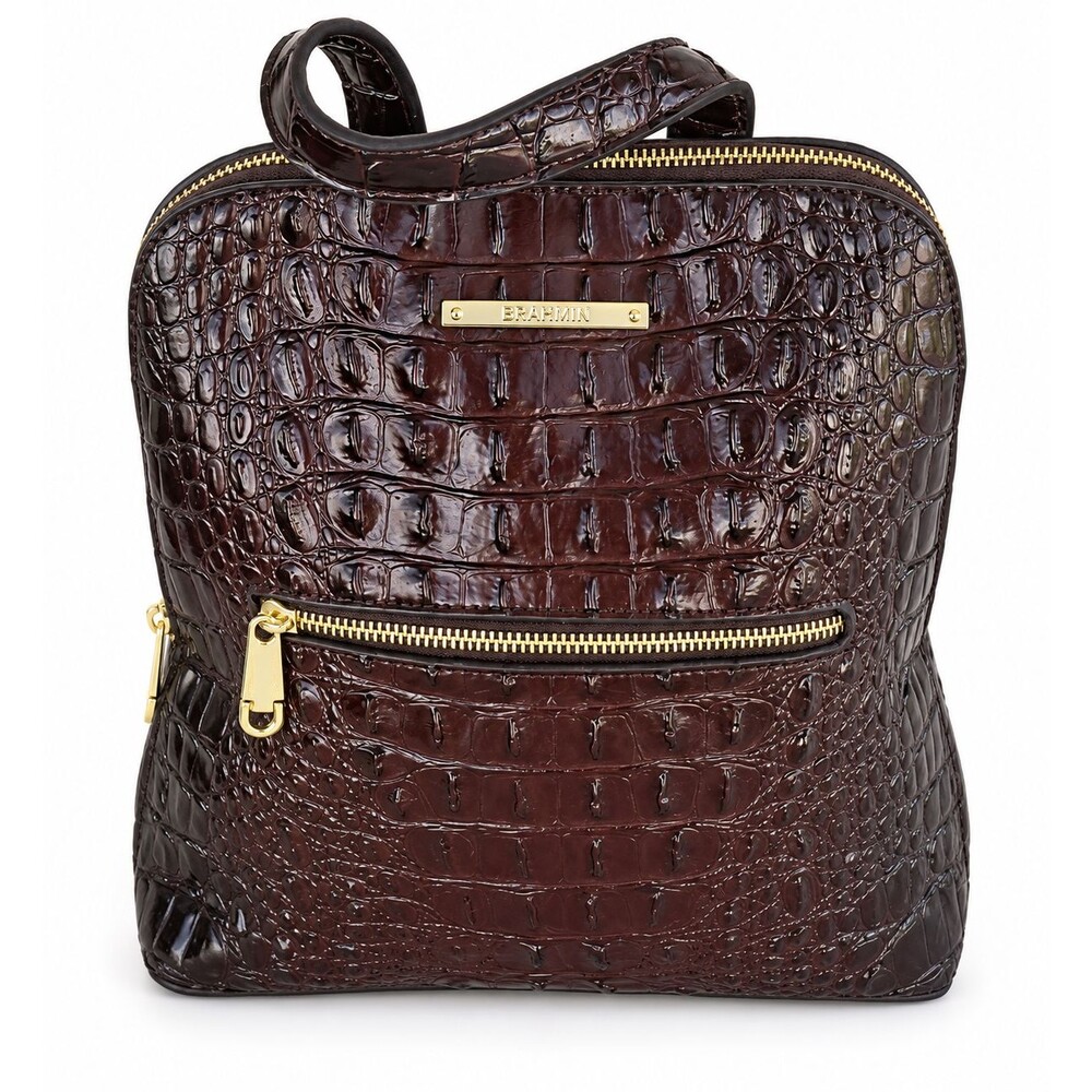 Brahmin Women's Felicity Pecan Melbourne Croc Embossed Leather Backpack Brown